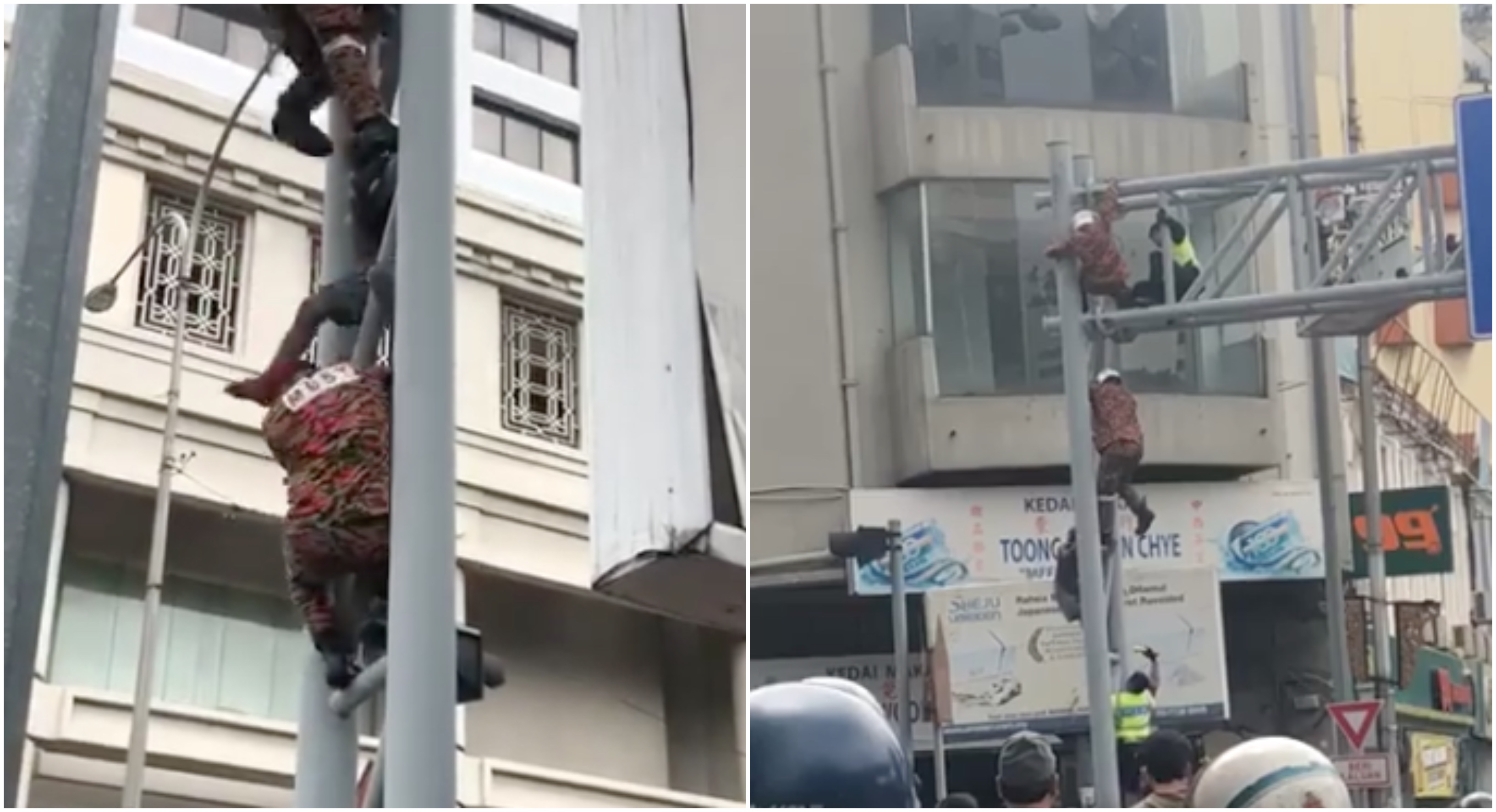 [VIDEO] Panjat Papan Tanda, Individu ‘Lalok Gam’ Sepak Kepala Bomba
