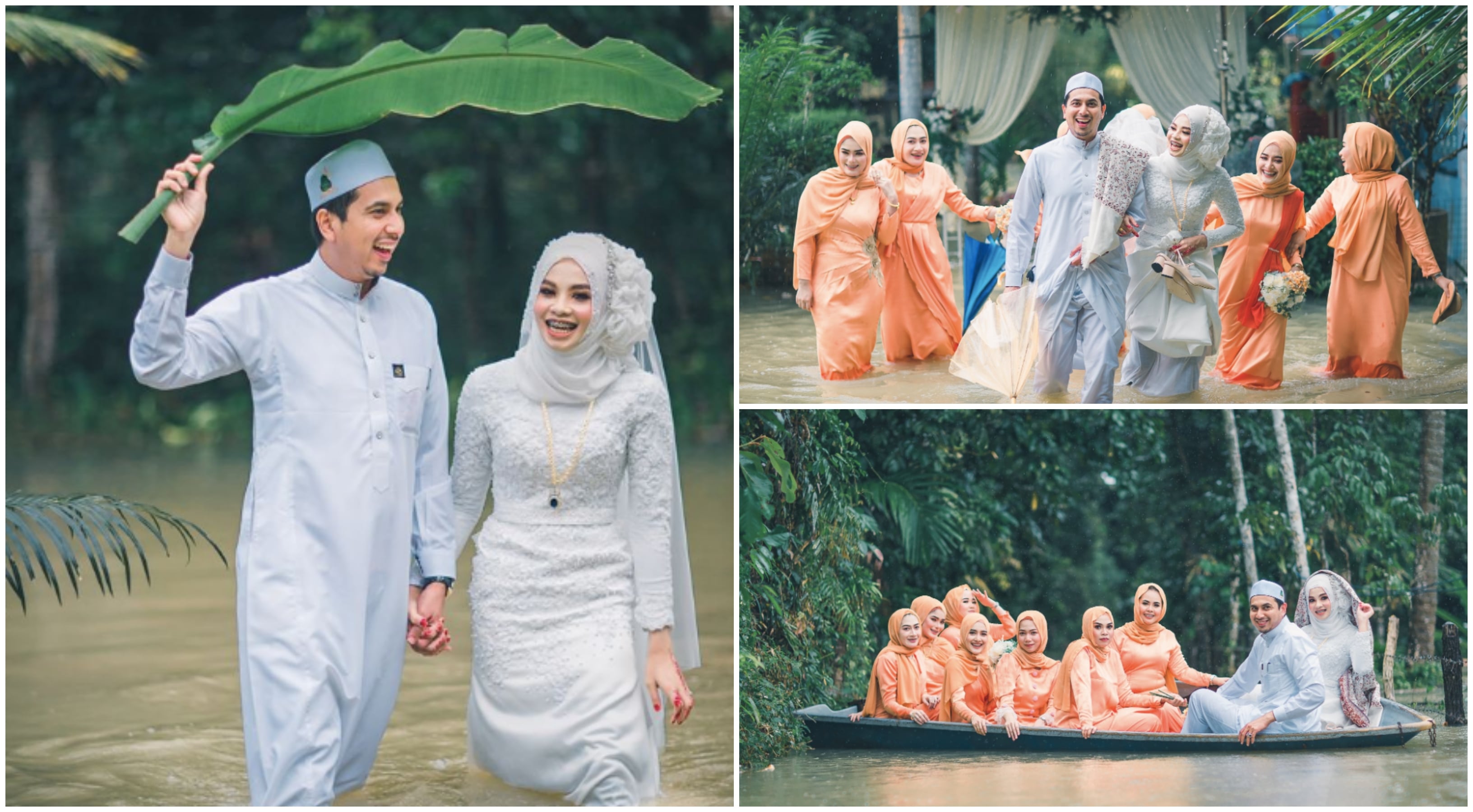 [FOTO] Banjir Bukan Penghalang, Pengantin Shoot Outdoor Dalam Air Bah. Rare Habis!