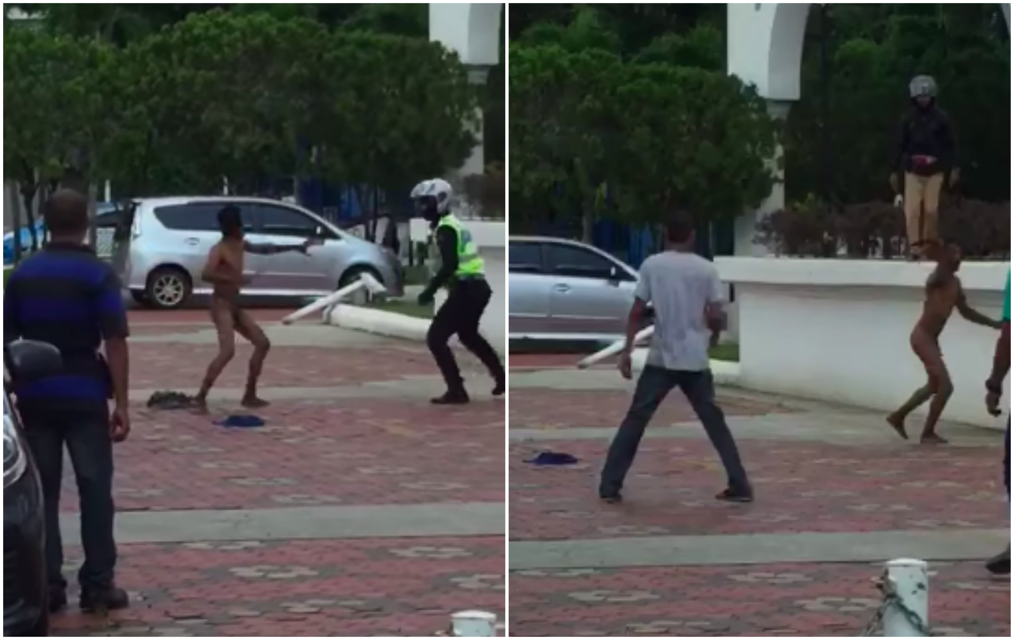 [VIDEO] Amuk Sambil Bogel, Lelaki Kurang Siuman Libas Anggota Polis Hingga Cedera