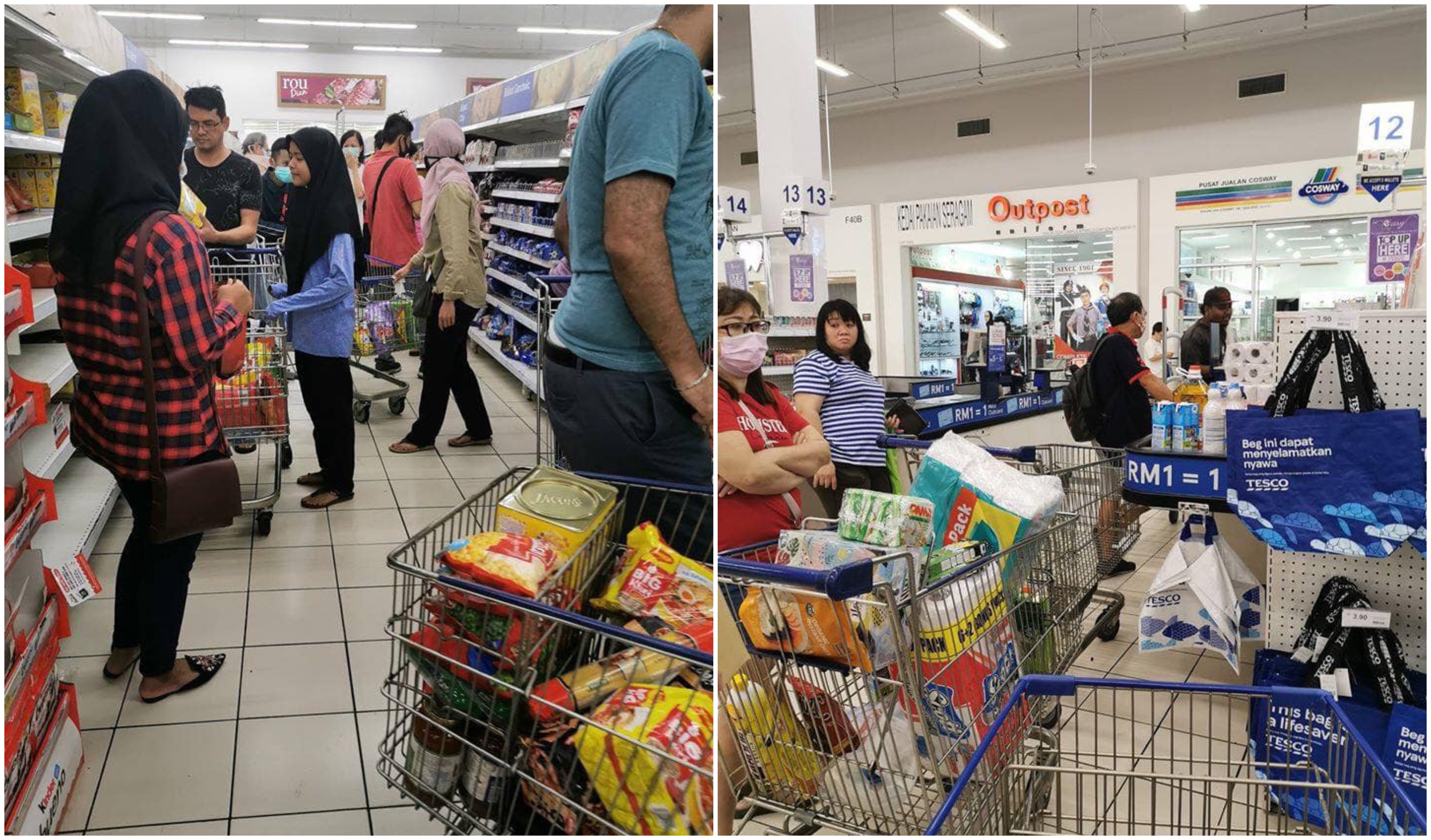 Angkara Covid-19 Orang Ramai ‘Panik’ Penuhi Pasar Raya Beli Stok Makanan