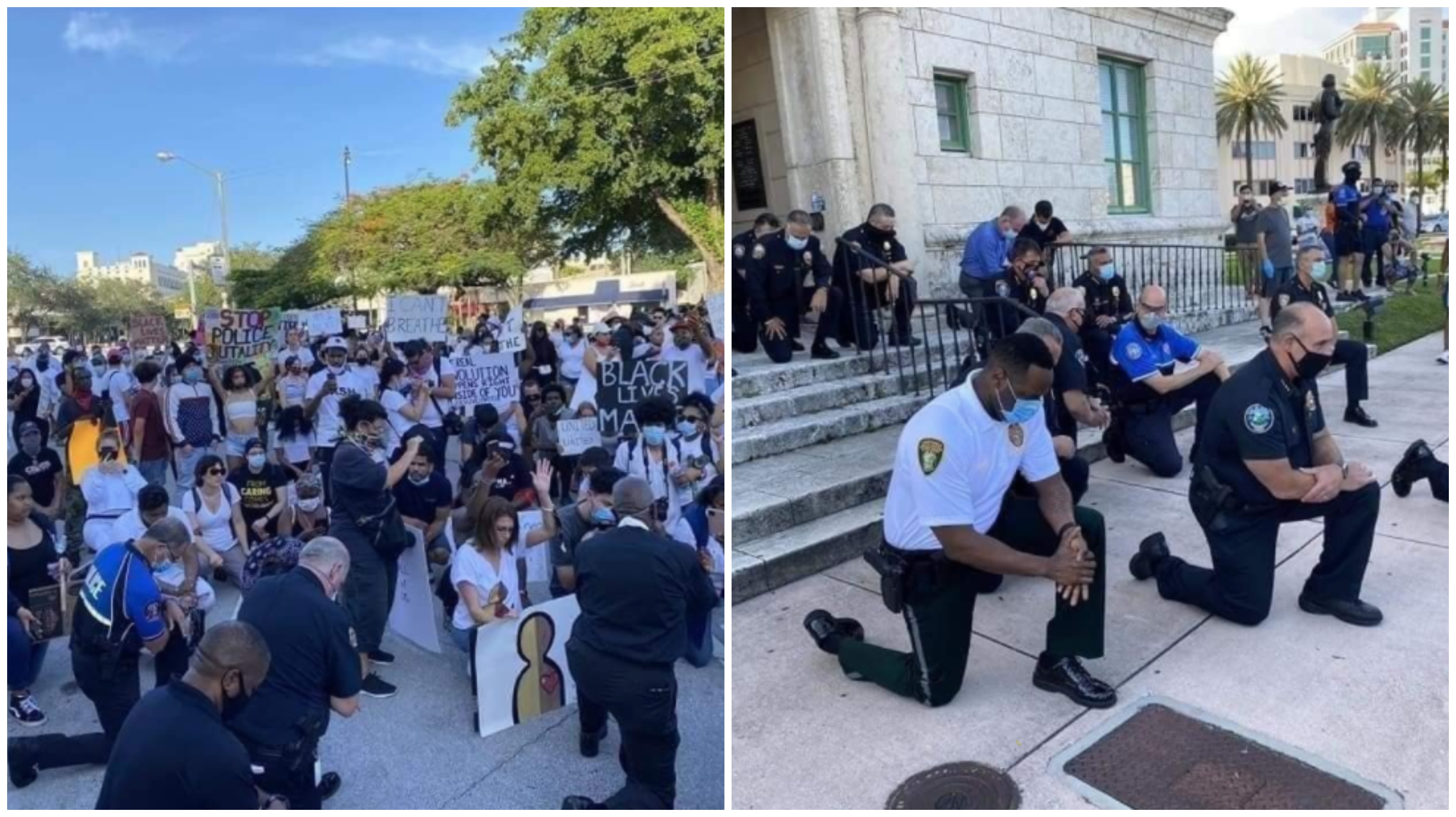 [VIDEO] Rusuhan Makin Teruk, Polis Miami Melutut Mohon Maaf Atas Kematian Floyd