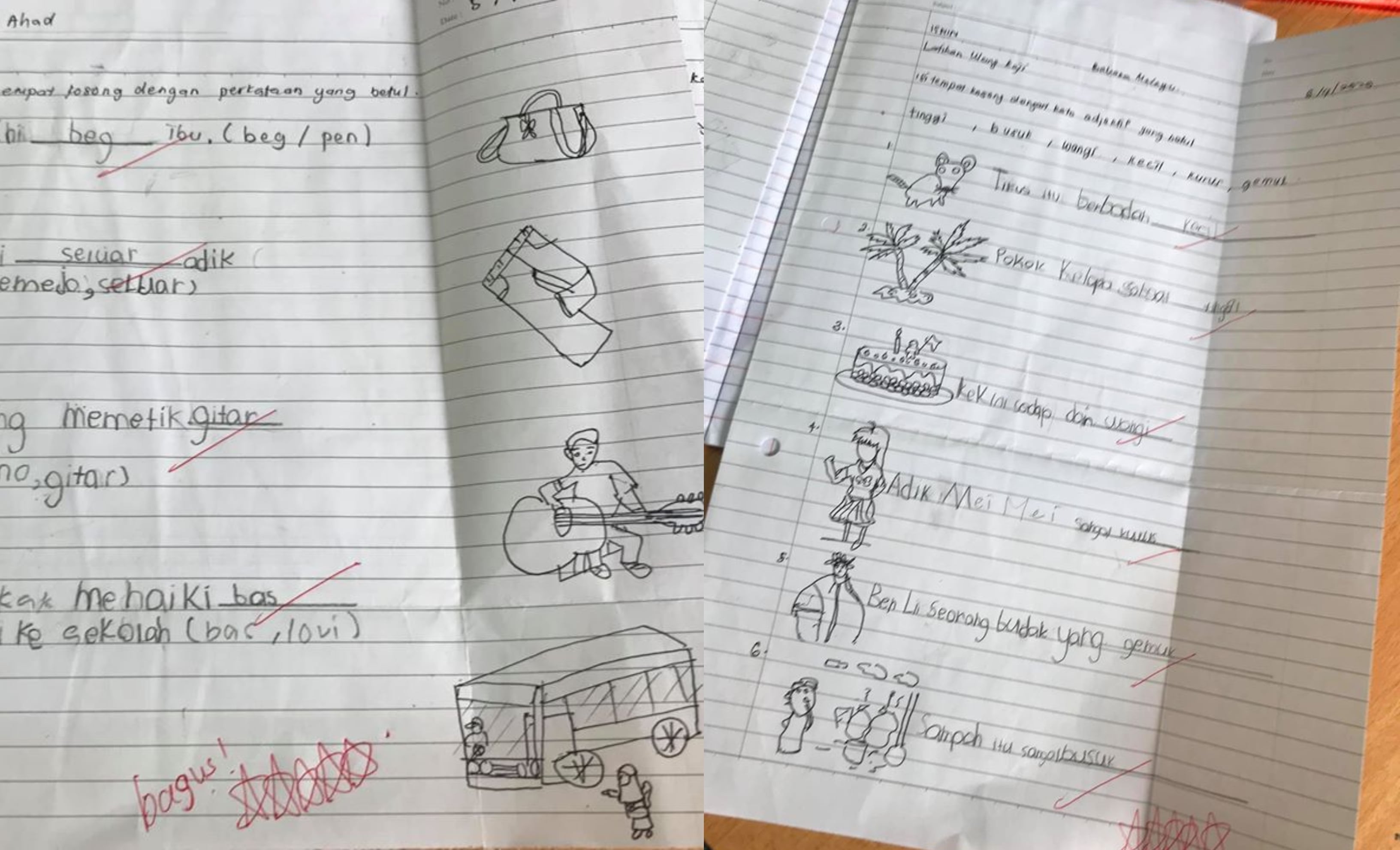 Tak Ada Printer, Murid Lukis Sendiri Kerja Rumah, Kreatif Betul!