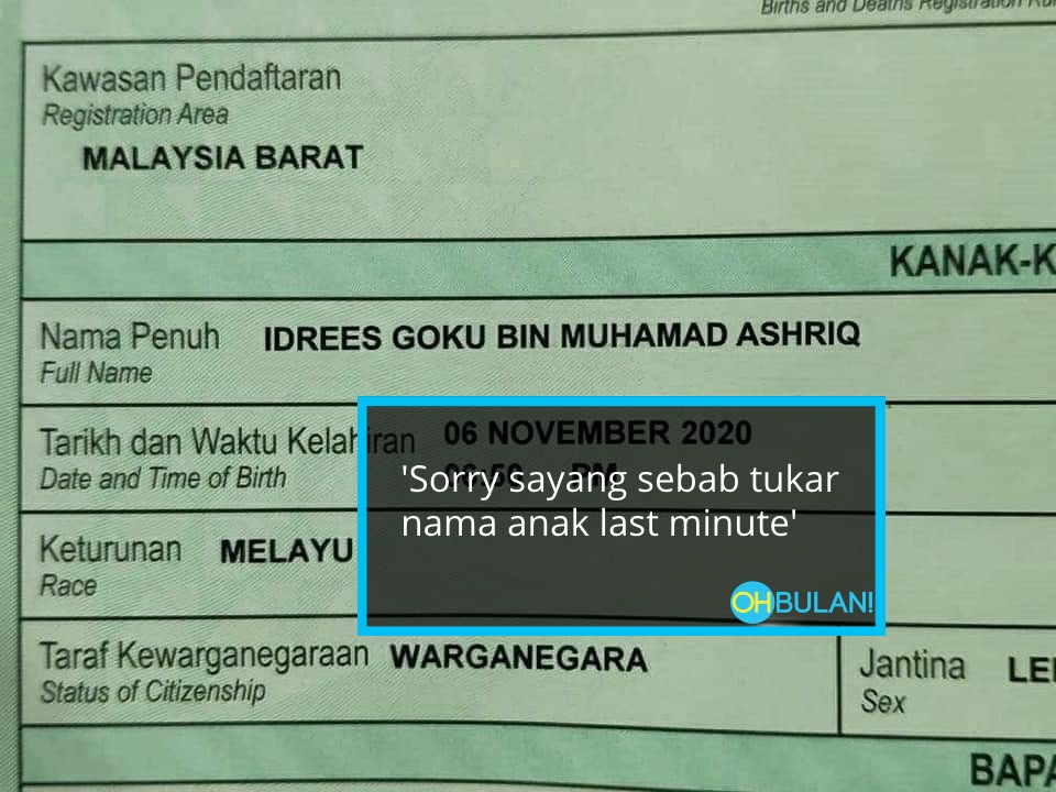 ‘Sorry Tukar Last Minute’ – Suami Mengidam Letak Nama Anak ‘Goku’, Siap Mimpi!