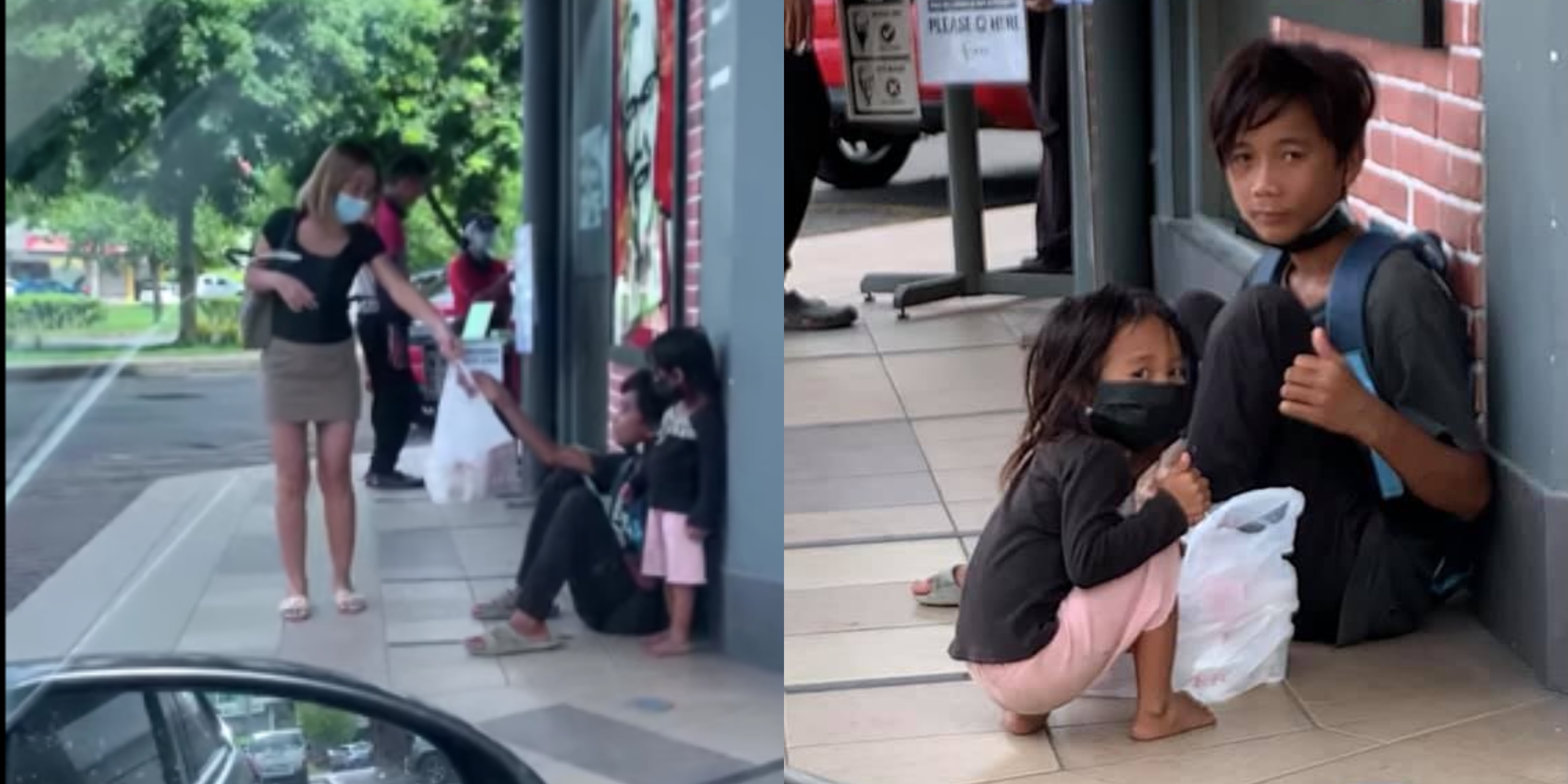 [VIDEO] Pasangan Prihatin Bantu Adik Beradik Di Hadapan Restoran, Dipuji Warganet