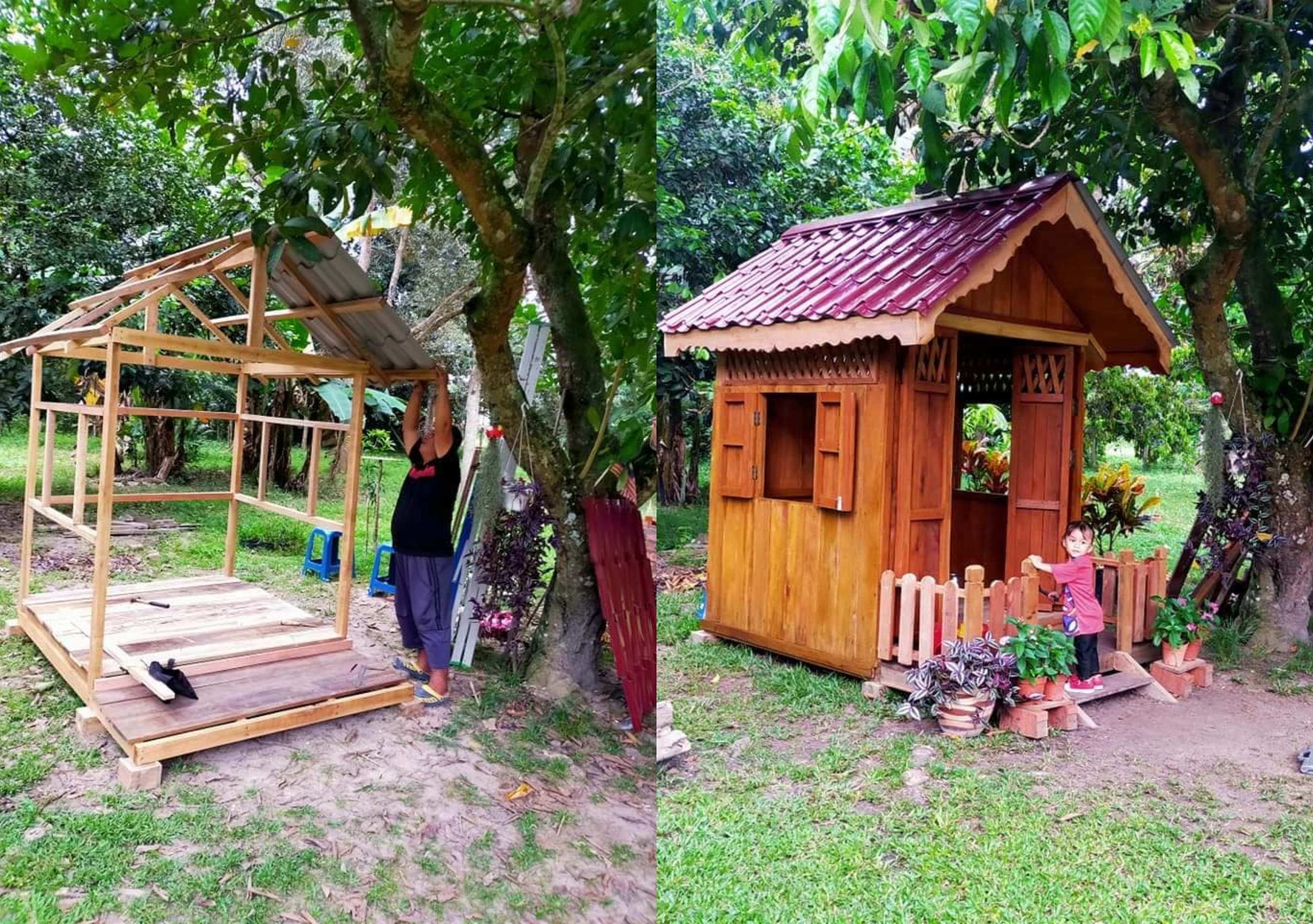 [FOTO] Bapa Bina ‘Pondok Mainan’ Buat Anak, Hasilnya Memang Luar Biasa! Siap Ada Dapur & Ruang Tamu