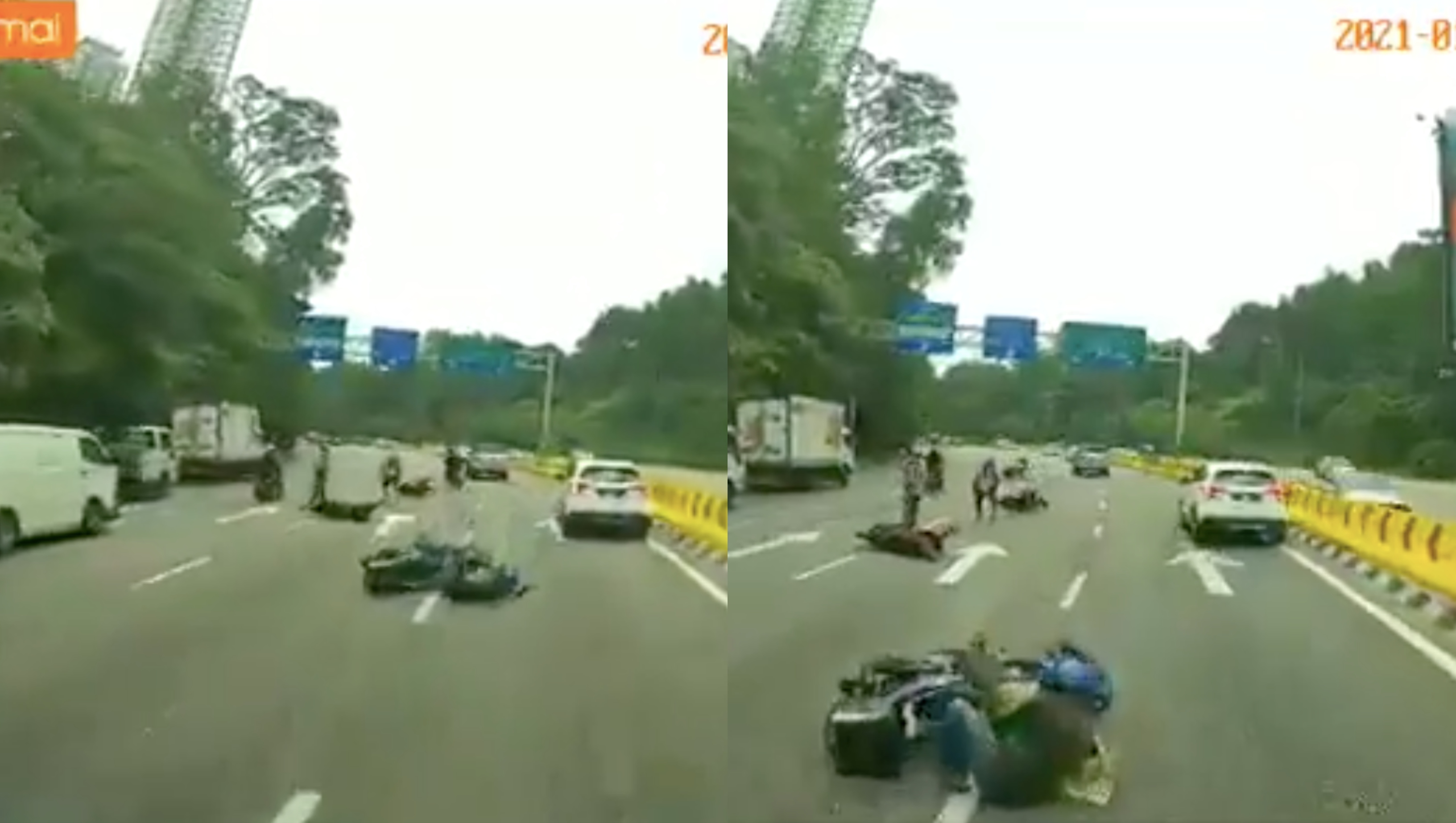 [VIDEO] Berterabur Habis Tengah Jalan, Empat Penunggang Motosikal Tergelincir Kena ‘Minyak’