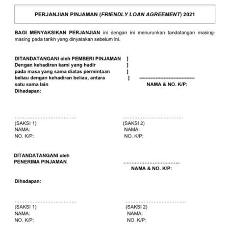 Surat Perjanjian Pinjaman Wang Pdf Terbaru - Letter Website