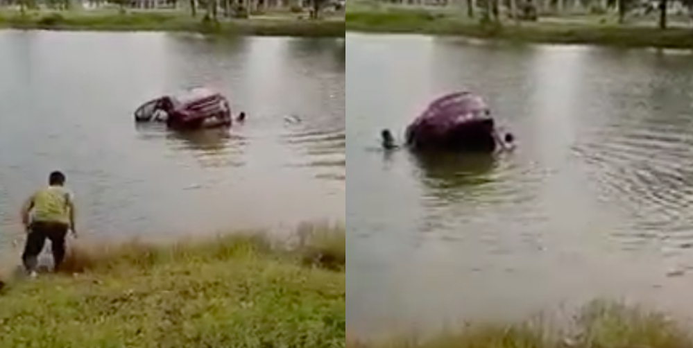 Dua Beranak Maut Kereta Terjunam Dalam Tasik, Mungkin Tertekan Pedal Minyak