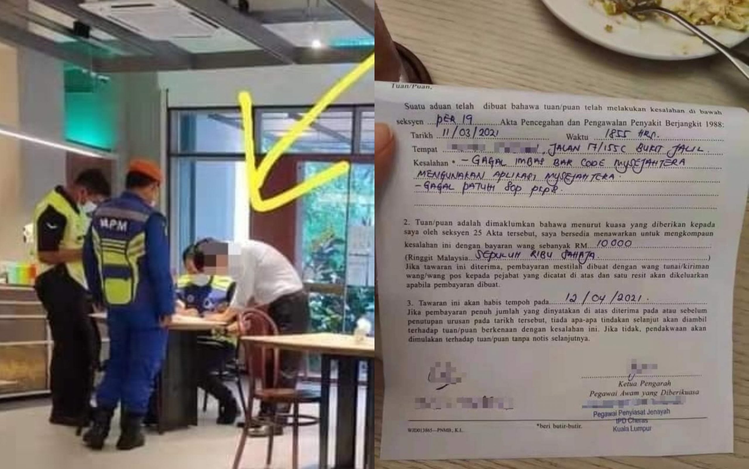 Dikompaun RM10 Ribu Gagal Scan MySejahtera Masuk Kedai Makan