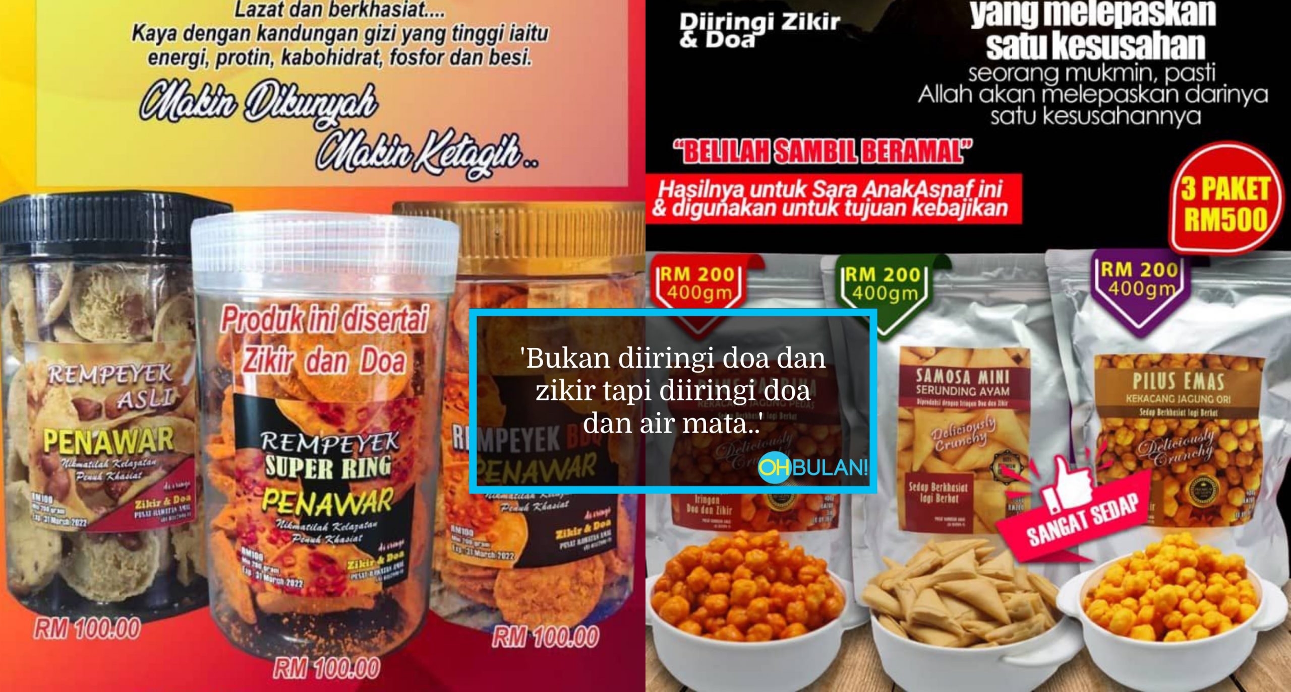 Guna Alasan ‘Jualan Amal’, Rempeyek 1 Balang RM100, Serunding 3 Bungkus RM500!