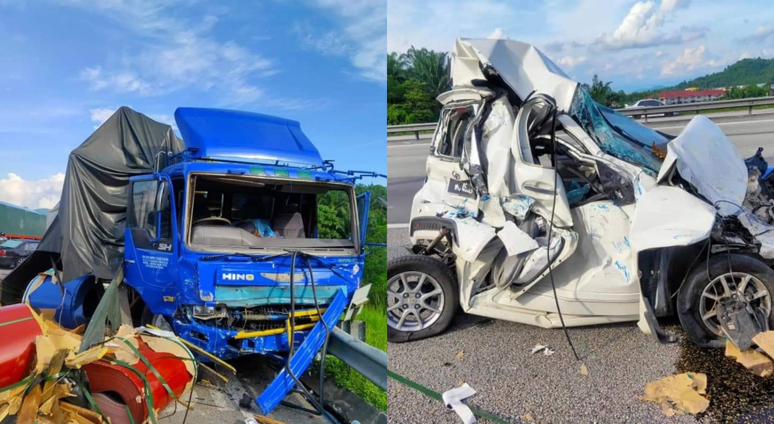 Myvi Remuk Teruk Kena ‘Hentam’ Dengan Treler, Pemandu Selamat