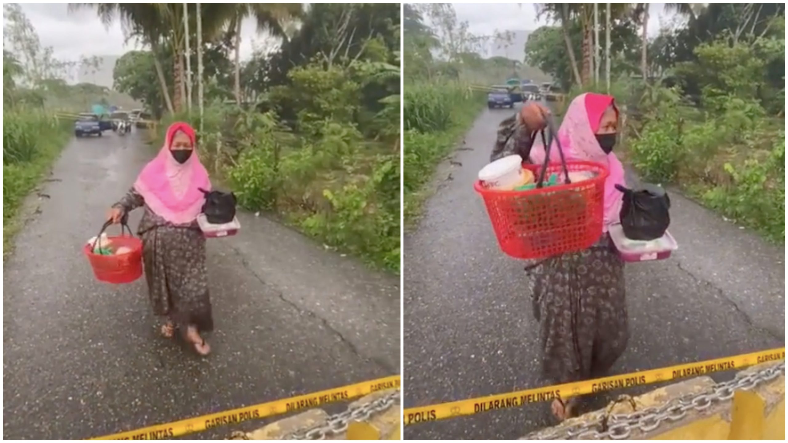 [VIDEO] Wanita Berjalan Dalam Hujan, Hulur Makanan Raya Buat Anak Di Tengah Sempadan.. Sebak!