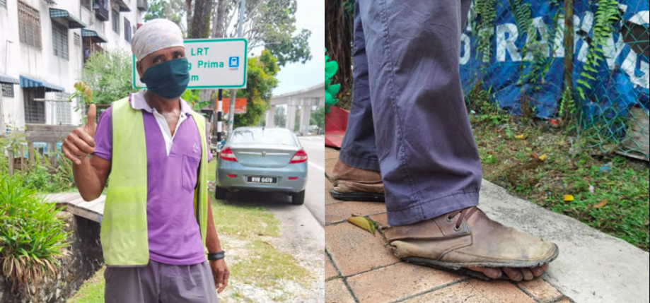 Sedih Tengok Tapak Kasut Uncle Koyak ‘Teruk’, Lelaki Ini Hadiahkan Sepasang Kasut Baru Buat Pekerja Pembersihan