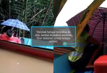 Pelajar Sanggup Duduk Dalam Perahu Waktu Hujan Cari ‘Line’ Untuk Siapkan Kerja Sekolah