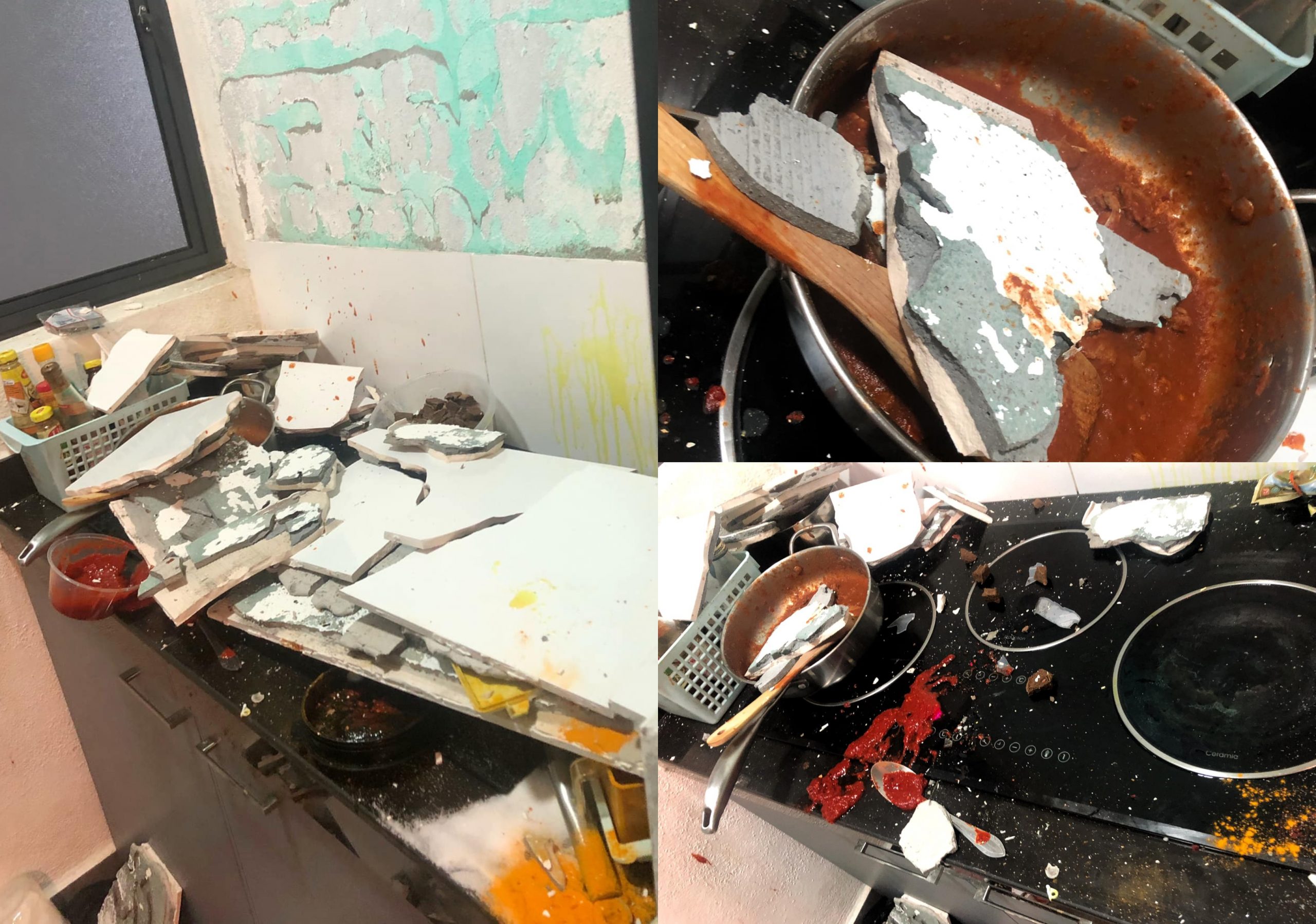 Tak Sempat Buat Rendang, ‘Tiles’ Dinding Jatuh Hempap Dapur.. Kontraktor Cakap ‘Nasiblah’