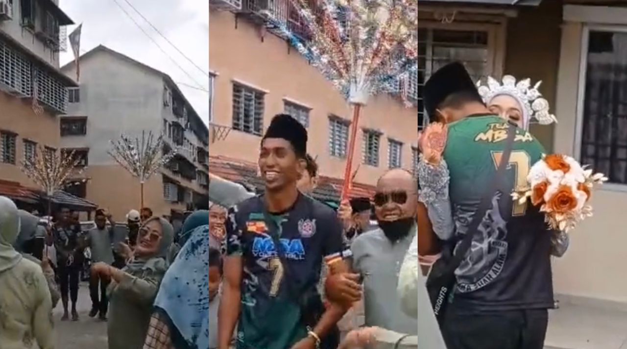 Demi Isteri, Lelaki Redah Banjir Datang Majlis Kahwin Seorang Diri, Seluar Basah Lencun Pakai Jersi Je