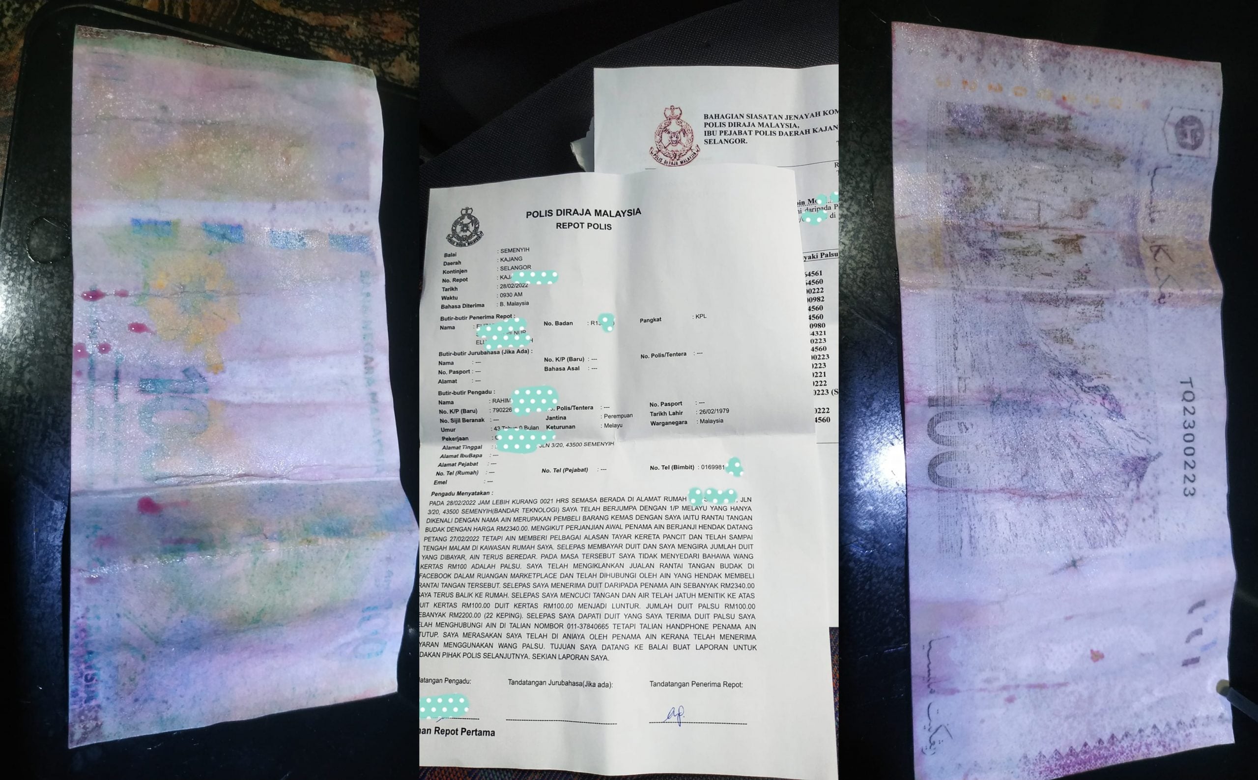 Jumpa Lewat Malam Alasan Tayar Pancit, Wanita Putih Mata Pelanggan Bayar RM2,200 Guna Duit Palsu
