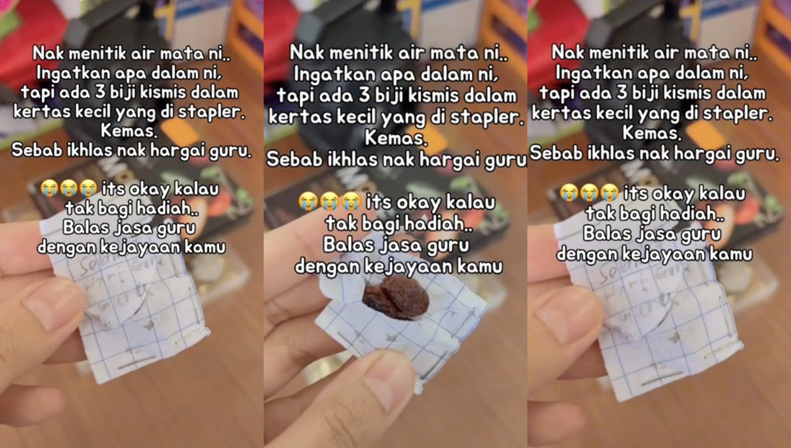 Guru Sebak Dapat Hadiah 3 Biji Kismis Dibalut Guna Kertas Buku Latihan