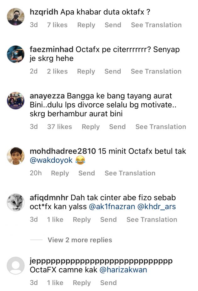 OctaFX Tersenarai Dalam Amaran Pengguna Kewangan, Netizen Serbu Instagram Fizo Omar – ‘Apa Cerita Pelaburan Tak Akan Senyap’ 5
