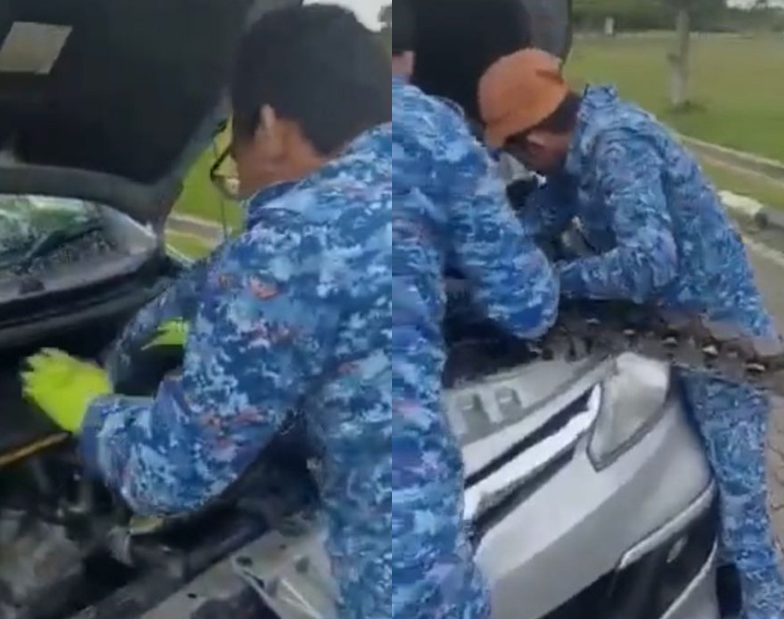 Dah Macam Tarik Tali, Netizen Terhibur Tengok Cara Anggota JPAM Tarik Ular Sawa Dari Enjin Kereta
