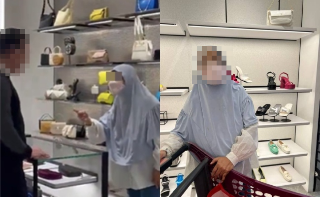 Makcik Tudung Labuh Bawa Troli ‘Kantoi’ Curi Beg, Mengamuk Tengking Staf