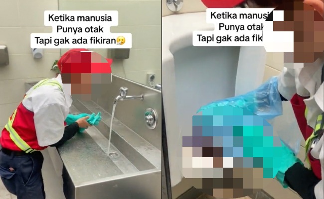 [VIDEO] ‘Macam Mana Boleh Berak Berdiri?’ – Netizen Kesian Tengok Pekerja Stesen Minyak Terpaksa Kutip Tahi