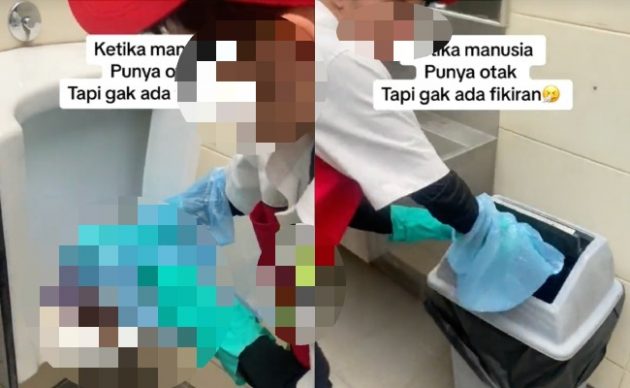 Pekerja Stesen Minyak Bersihkan Najis Mangkuk Tandas Berdiri