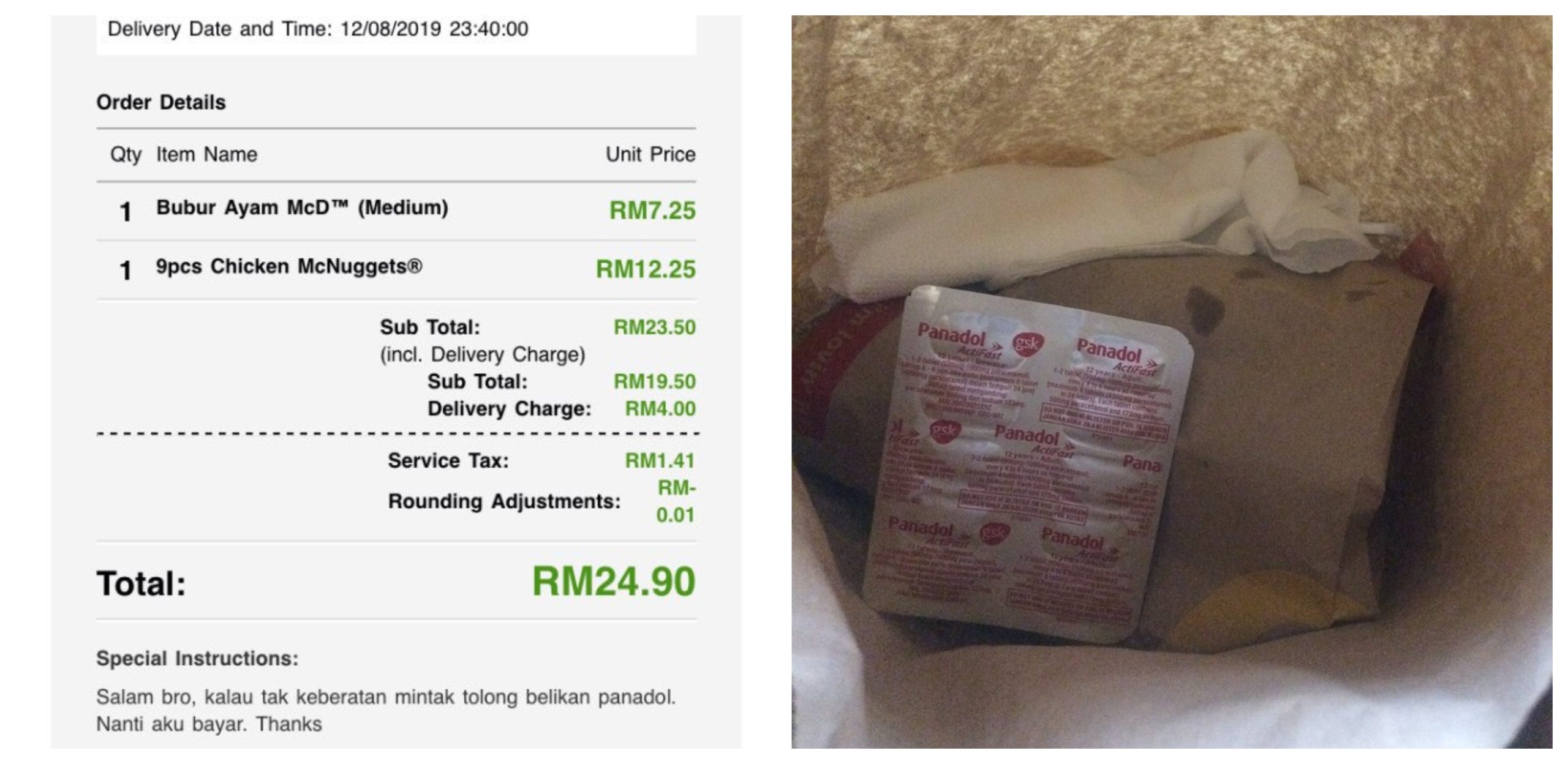 Belikan Panadol Dikirim Customer, Tindakan Mulia Rider Makanan Segera Ini Dipuji