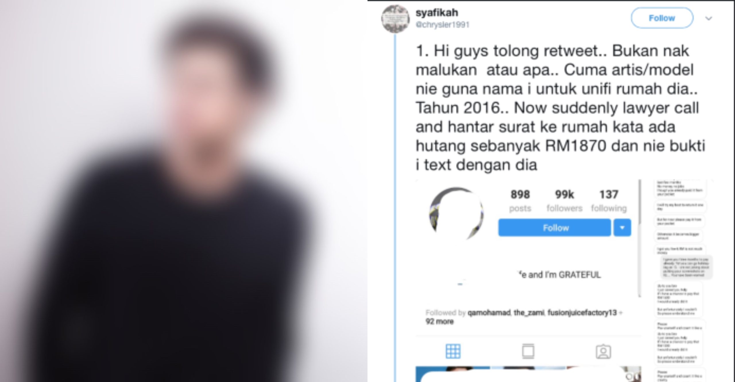 Viral Di Twitter, Model & Adik Artis Terkenal Didakwa Lari Bayar Hutang Internet Rakan?