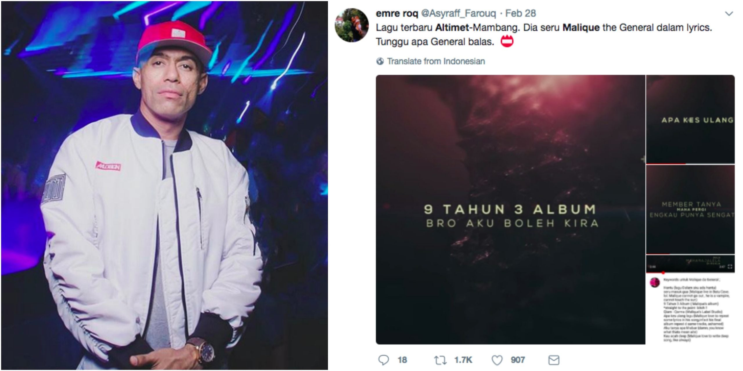 Peminat Hip Hop Dakwa Lagu ‘Mambang’ Ditujukan Kepada Malique, Ini Cerita Sebenar Dari Altimet