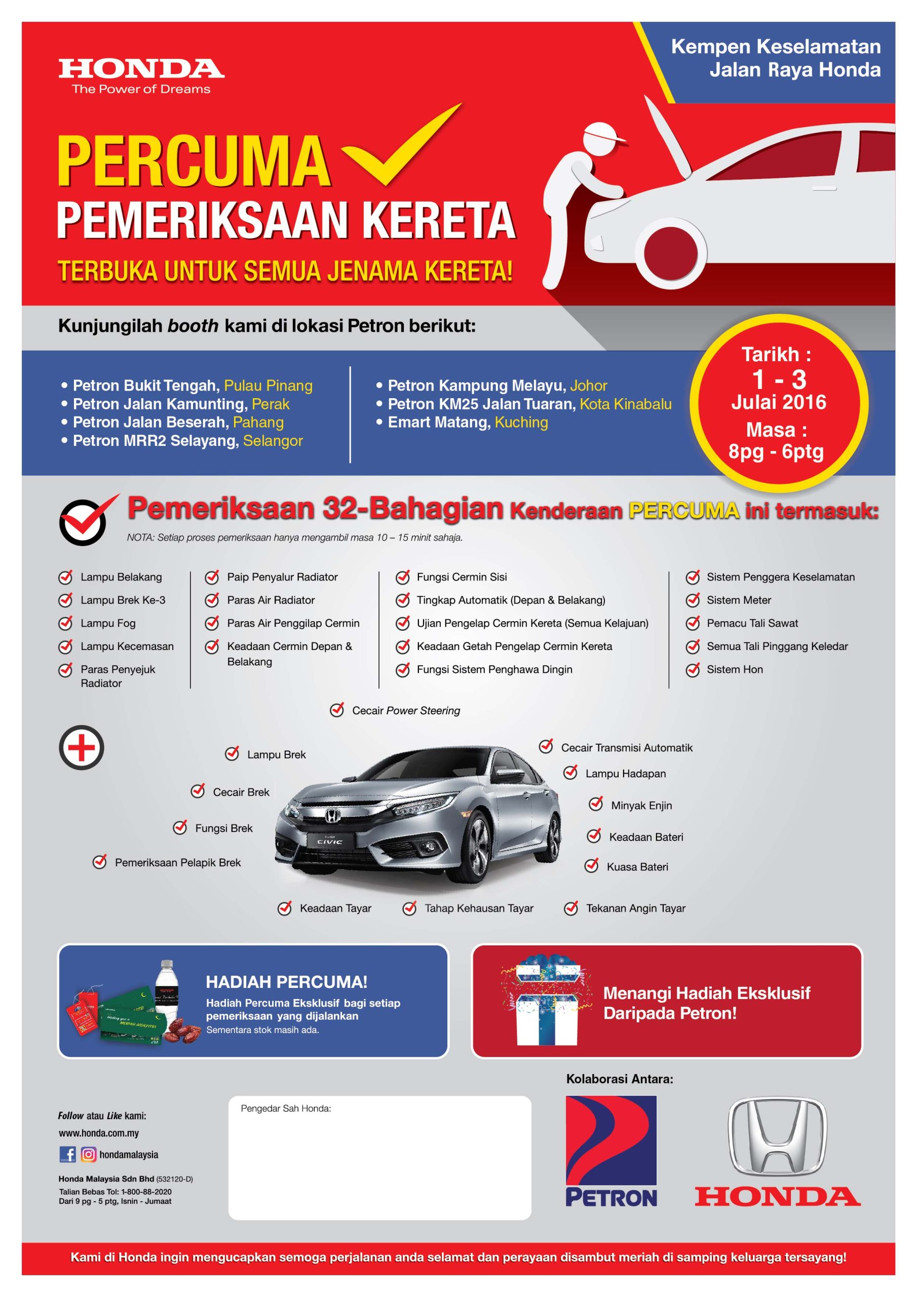 Berita Baik Untuk Honda-Nators, Korang Boleh Dapatkan Pemeriksaan Kereta SECARA PERCUMA… Serious Lah?