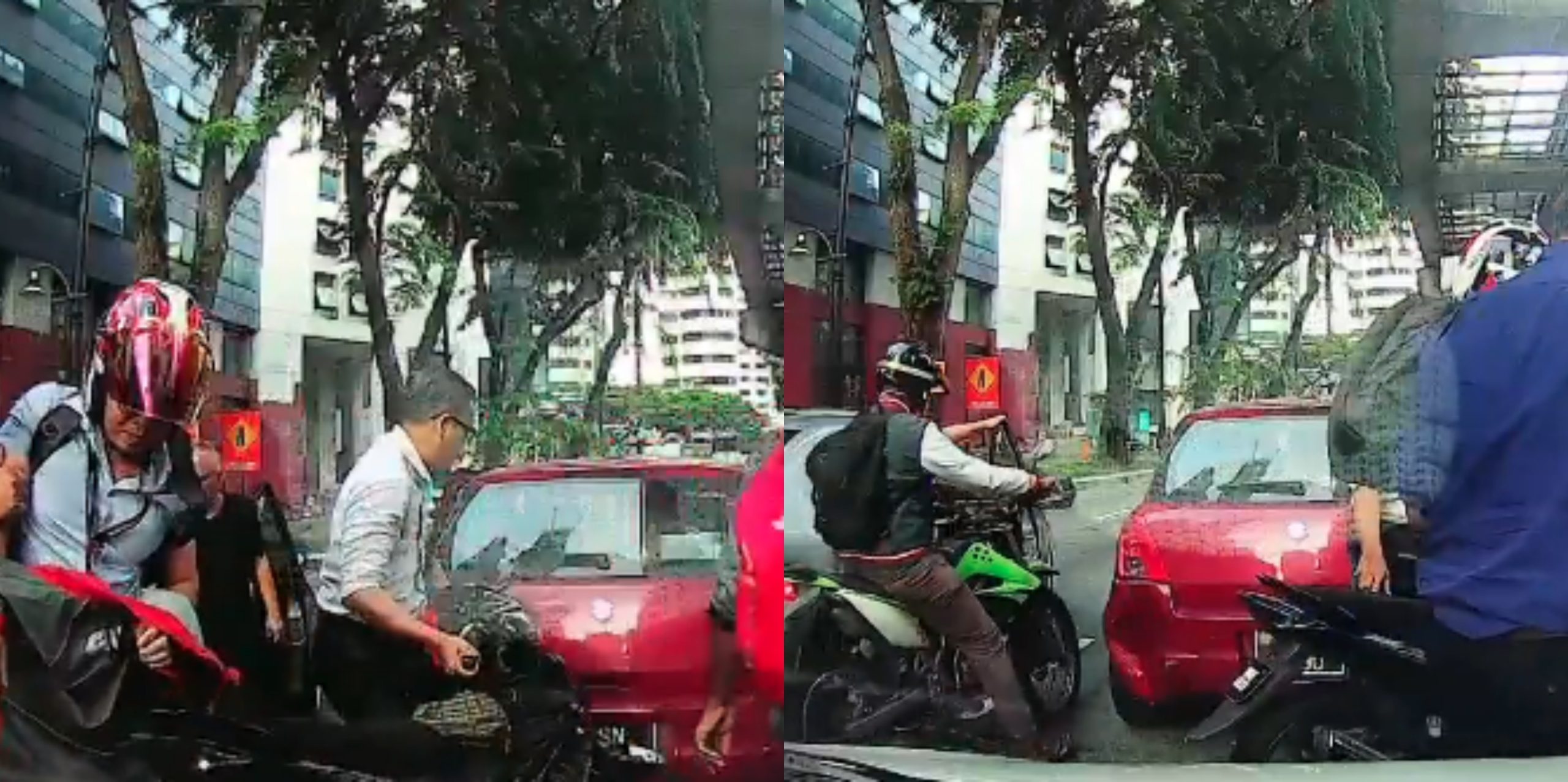 [VIDEO] Dua Motorsikal Bertembung, Langgar Bahagian Belakang Kereta