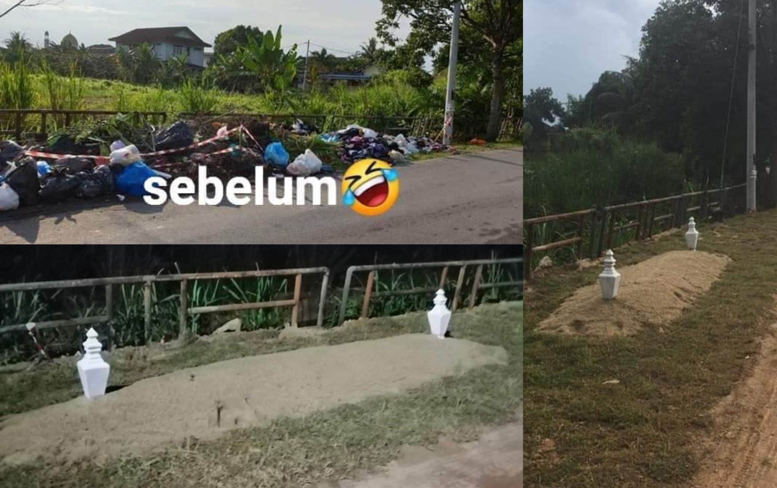 Ubahsuai Tempat Longgokan Sampah Jadi ‘Kubur’, Inisiatif Penduduk Bikin Netizen Terhibur