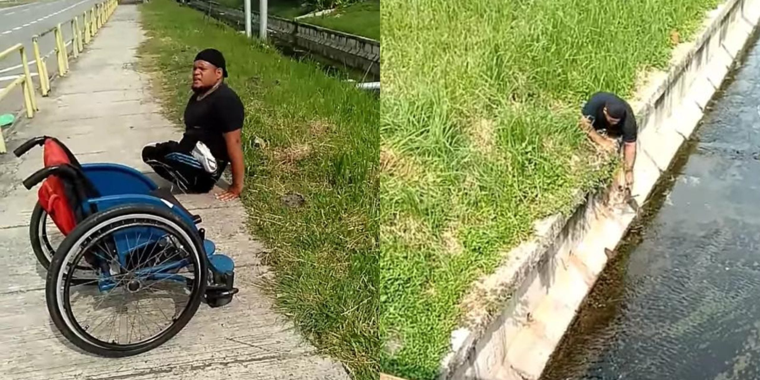 Tindakan Lelaki Kurang Upaya Ini Turun Ke Tebing Longkang Selamatkan Kucing Dipuji Netizen