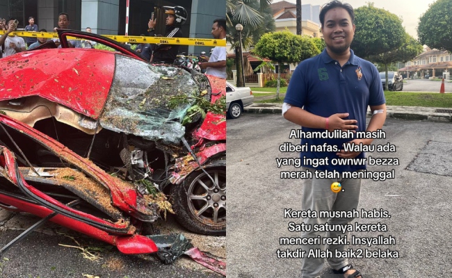 [FOTO] Kereta Hancur Dihempap Pokok, Pemuda Kongsi Amalan Yang Dilakukan – ‘Saya Amalkan Selawat 1k Sehari’