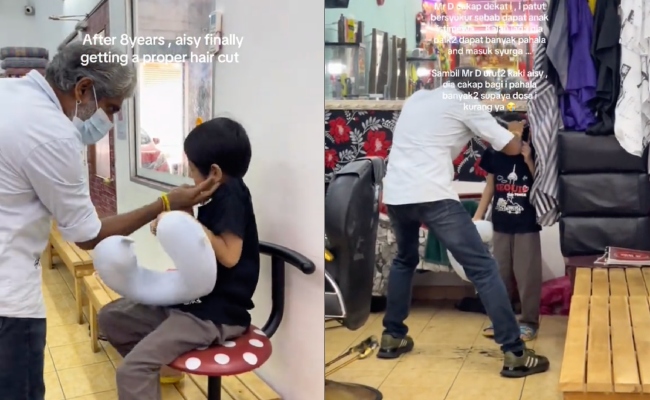 [VIDEO] ‘Selepas 8 Tahun…’ – Wanita Luah Rasa Syukur Dapat Jumpa Tukang Gunting Rambut Layan Anak Autisme Dengan Ikhlas