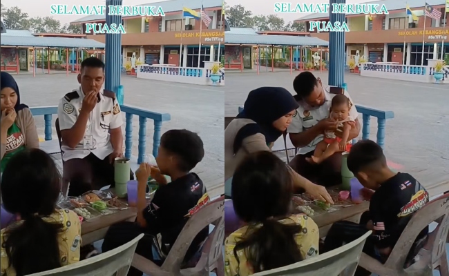 [VIDEO] Pengawal Keselamatan Seronok Isteri & Anak-Anak Buat Kejutan Iftar Bersama Di Sekolah – ‘Terima Kasih Sayang’