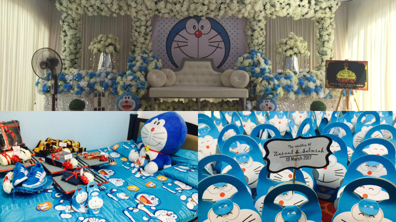 [10 FOTO] Kerana Minat Doraemon, Wanita Buat Keputusan Tema Doraemon Di Hari Persandingannya. Rare!
