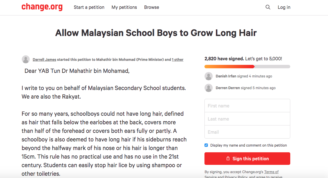 Pelajar Tingkatan Satu Buat Petisyen Minta Benarkan Lelaki Berambut Panjang Di Sekolah, Terima Hampir 3000 Undian